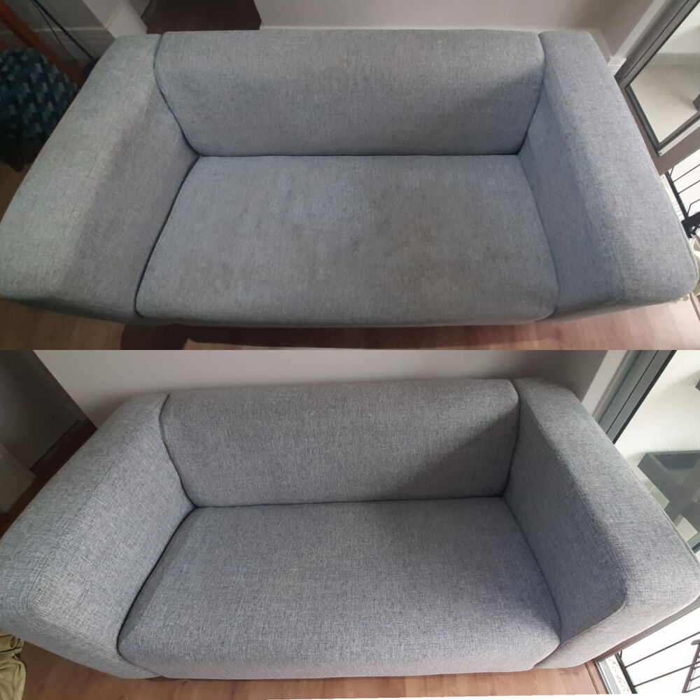 Antes e depois de estofado cinza higienizado
